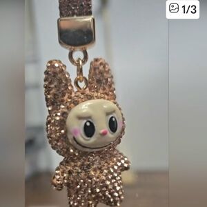 NEW Glitter‎ 3-D Monster Labubu Style Keychain Copper Gold Rhinestones Last One